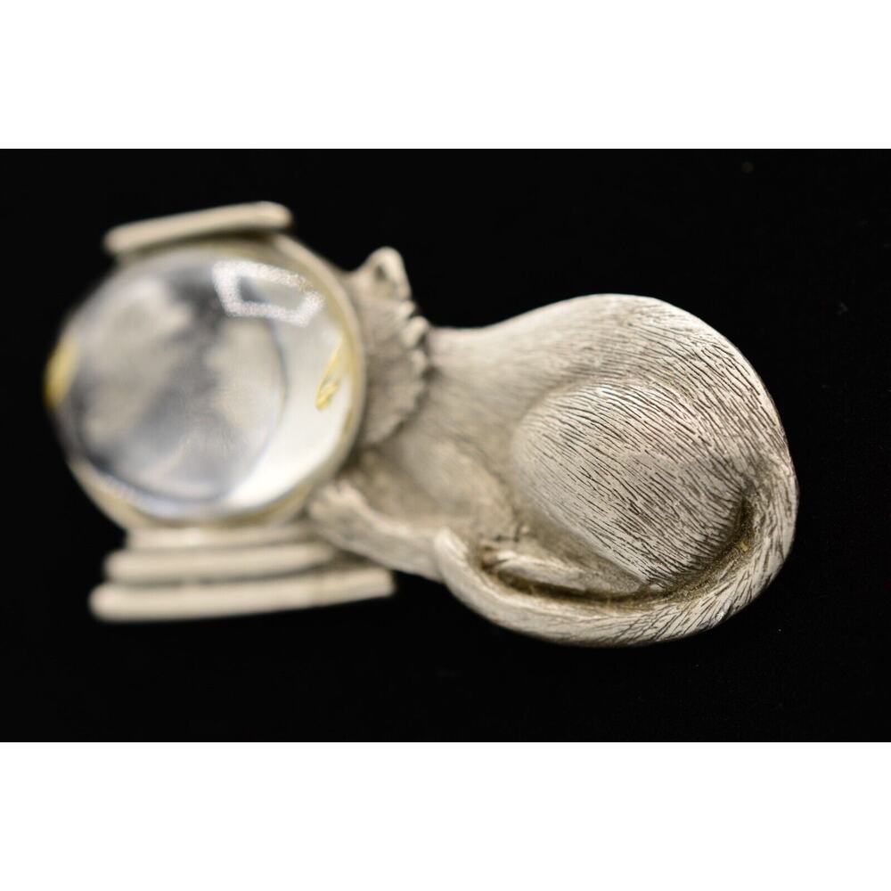 JJ Vintage Pin Brooch Cat Fish Bowl Lucite Resin Pewter Signed 1980s Rare BinAJ - Picture 3 of 12